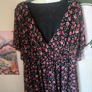 SHEIN Black and Pink Floral Midi Dress-make an offer